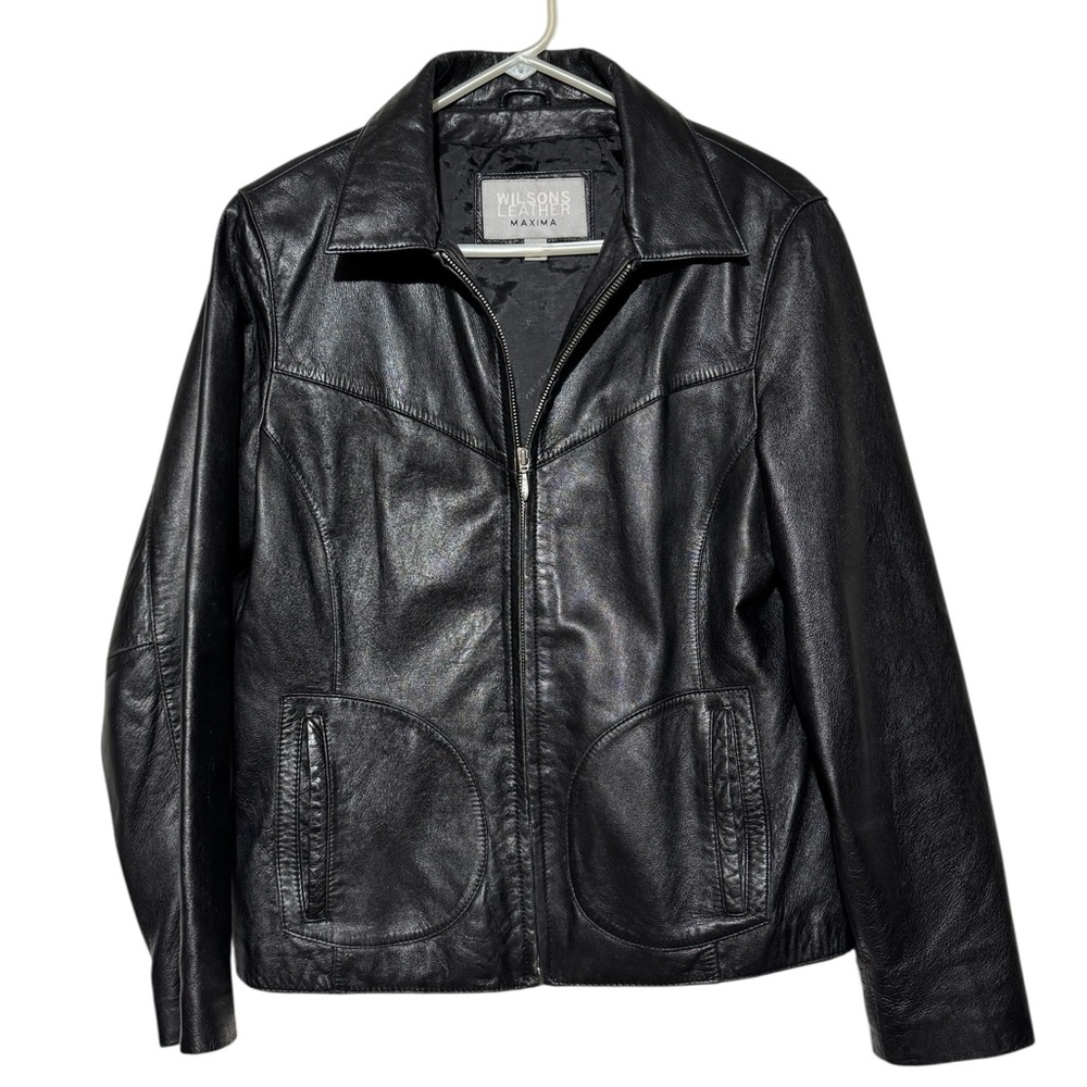 Wilson’s Black Leather Jacket Size Large Classic Fall Edgy Moto Biker Streetwear